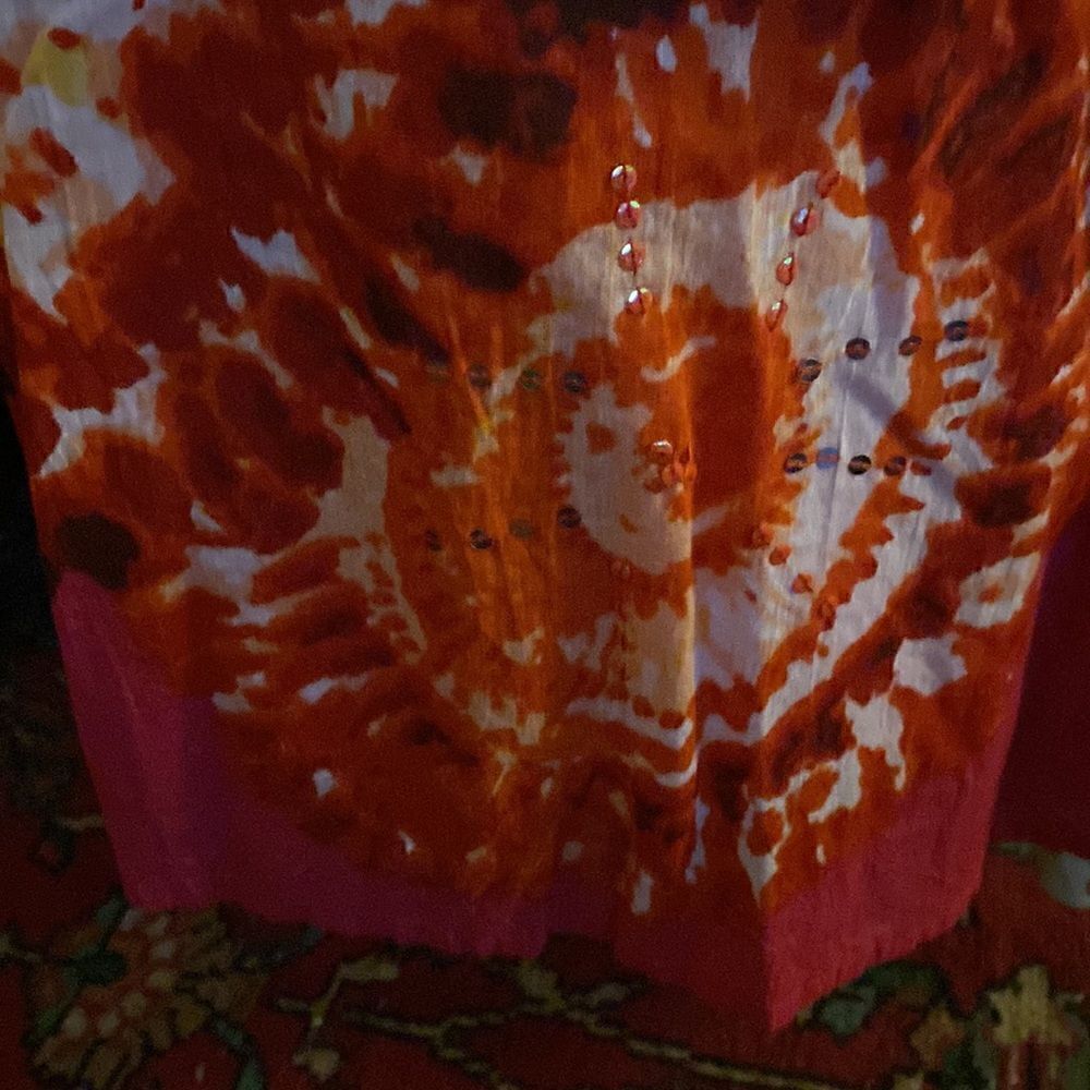 Hot pink and orange maxi dress with elastic back sz L. 100% cotton - Picture 9 of 10
